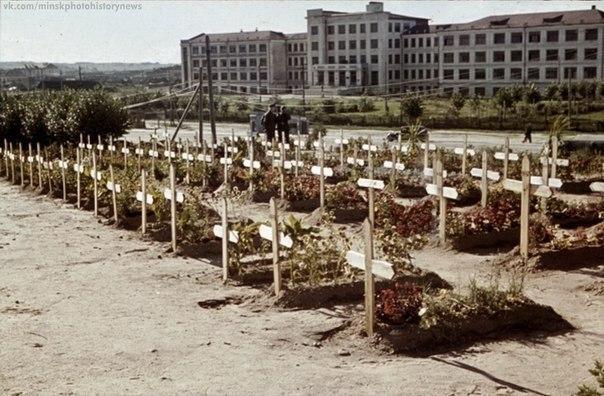 1941 год. Вид на довоенное здание БНТУ на проспекте Независимости и немецкое кладбище